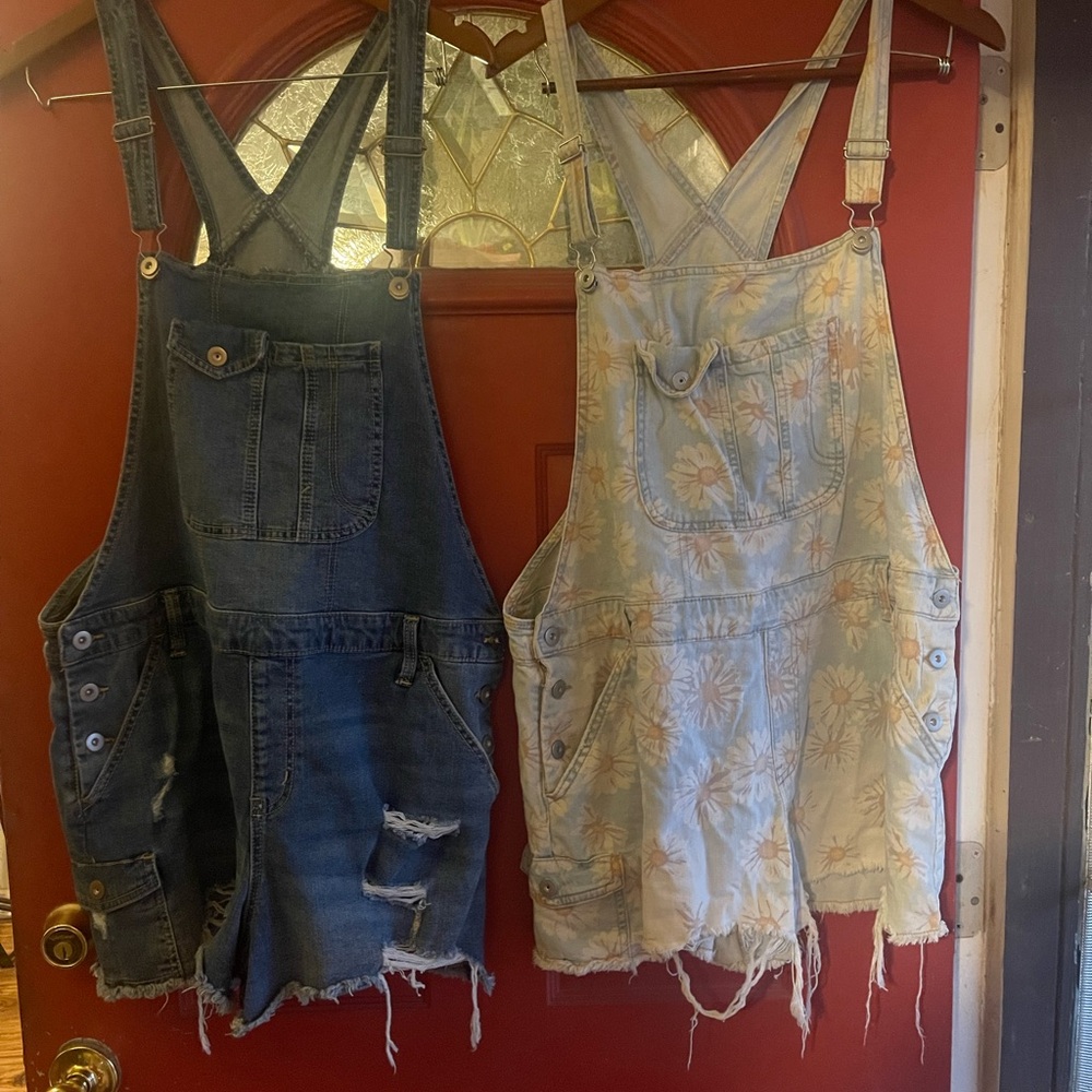No Boundaries Light Blue Floral Overalls - Picture 3 of 16